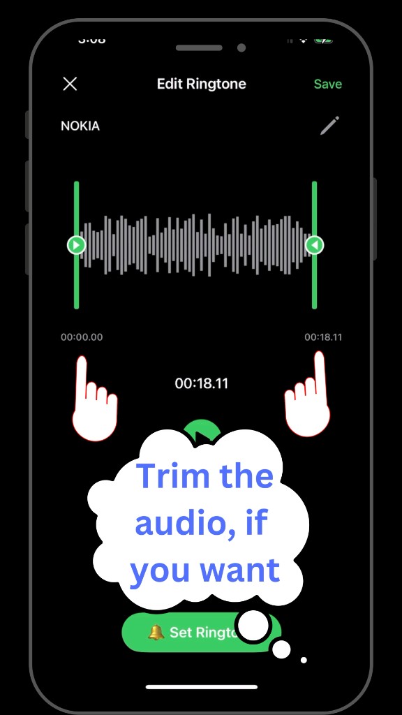 iRingtone audio trimming editor for custom ringtone
